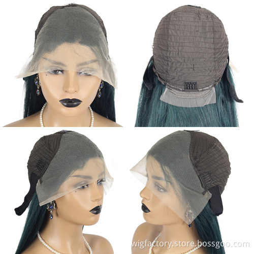 New hair product 13x4 lace long wigs green color, dark green straight human hair wig, green colorful human hair wig